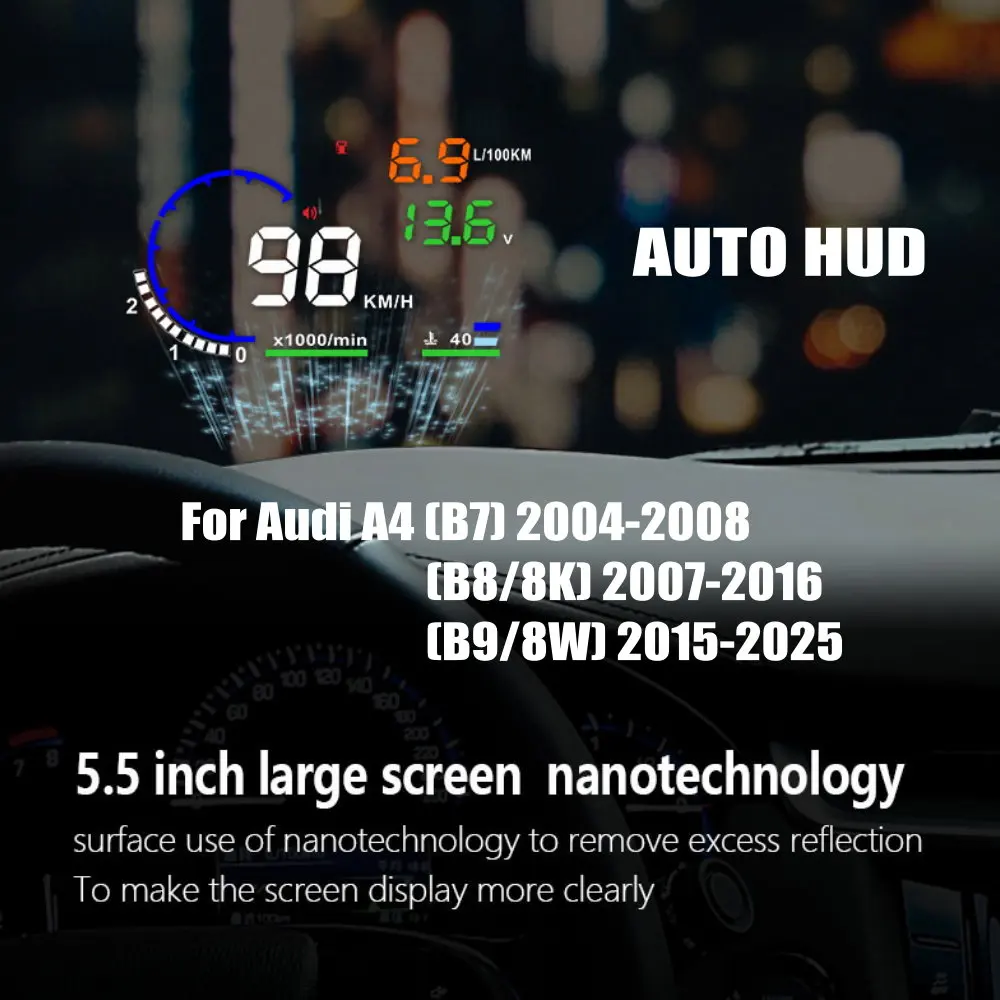 Car HUD Head Up Display LED Windshield Projection For Audi A4 (B7) 2004-2008 (B8/8K) 2007-2016 (B9/8W) 2015-2025