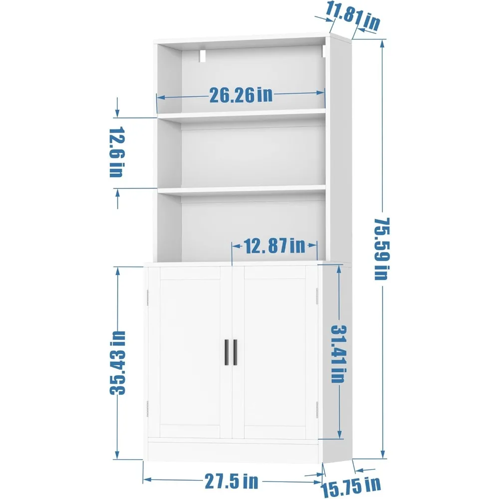 Большой 5-уровневый деревянный книжный шкаф с дверцами и шкафом для гостиной, офиса, библиотечной витрины