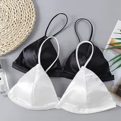 Thin Anti Sag Women Intimates Triangle Cup Deep V-shape Seamless Satin  Bra Women Bras Beauty Back Push Up Bralette