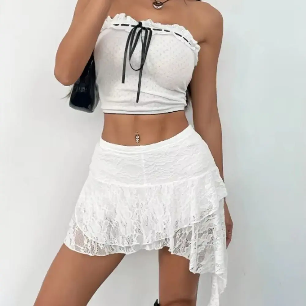 Lace Irregular Puffy Cake Skirt Women Ribbon High Waist Lace Velvet Short Skirt Textured Multi-layer a-Line Short Skirt Women