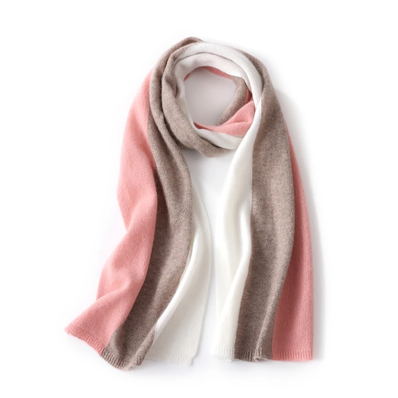 FRSEUCAG New 100 Cashmere Knitted Women's Scarf Comfortable High end Color blocked Autumn and Winter Long Women's Cashmere Scarf