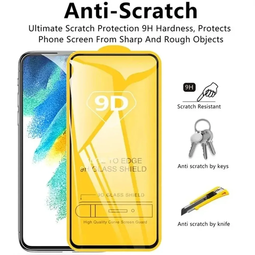 3PCS 9D Screen Protectors for Samsung Galaxy S22 S23 S21 Plus S20 Fe 9H Tempered Glass for Samsung A24 A21S A22 A11 A41 A20 A10