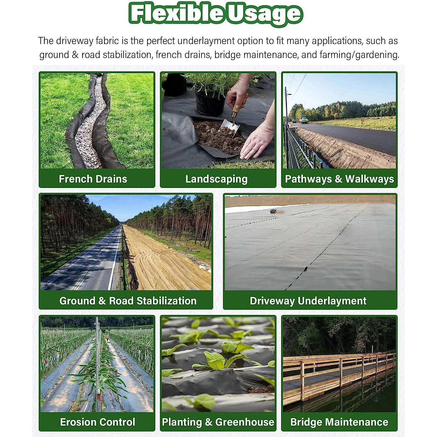 4ft x 50ft & 6oz Geotextile Fabric, Geotextile Landscape, PP Drainage 350N Tensile Strength & 440N Load Capacity