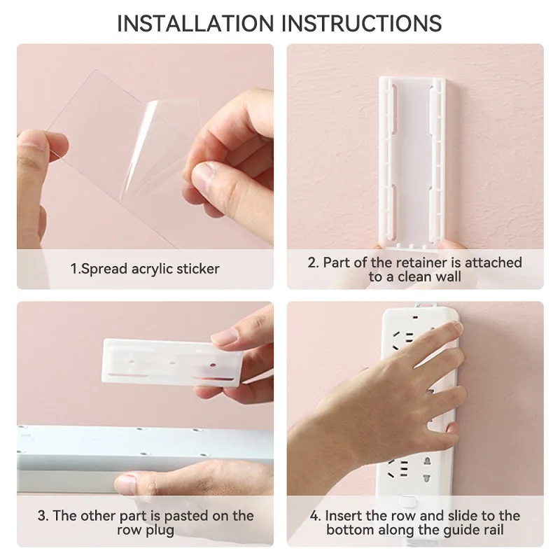 Self-Adhesive Desktop Socket Fixer Hanging Power Strip Cable Organizer Wall Holder Fixator Plug-in Removable Wall-Mounted Fixer