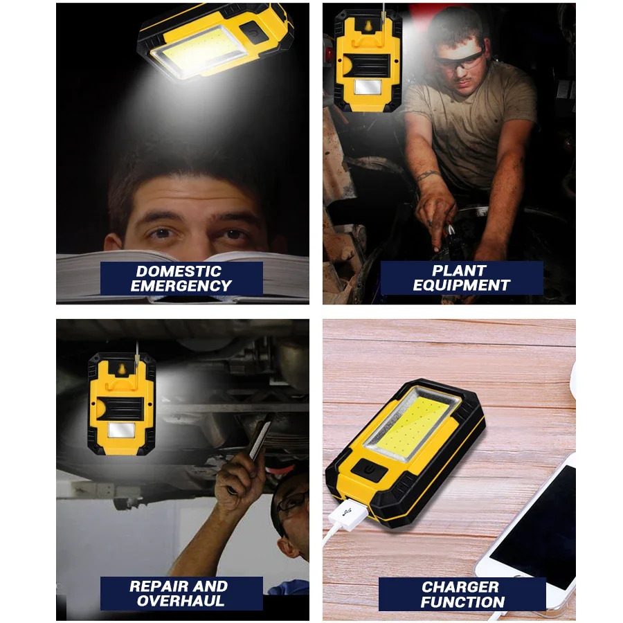 Rechargeable Working Light COB High Bright Flashlight Outdoor Waterproof Camping Fishing Multi-Function Tool with Hook Magnet