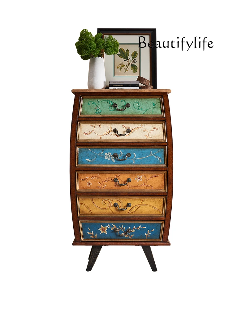 

Living Room Chest of Drawers American Retro Simple Solid Wood High-Leg Wall Painted Aisle Curio Cabinet