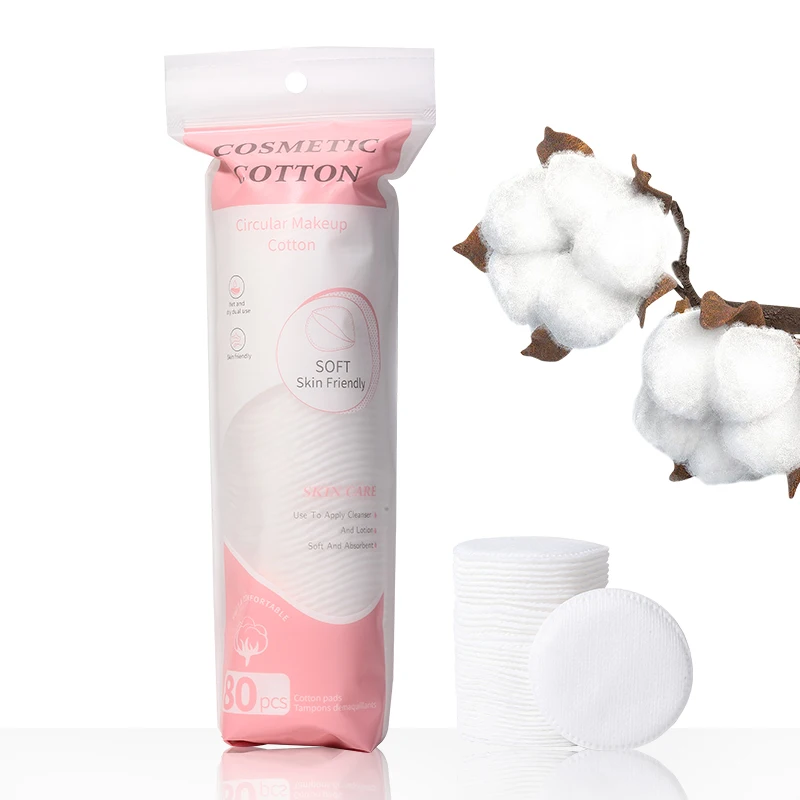 

80-piece round edge-pressed makeup cotton pads.