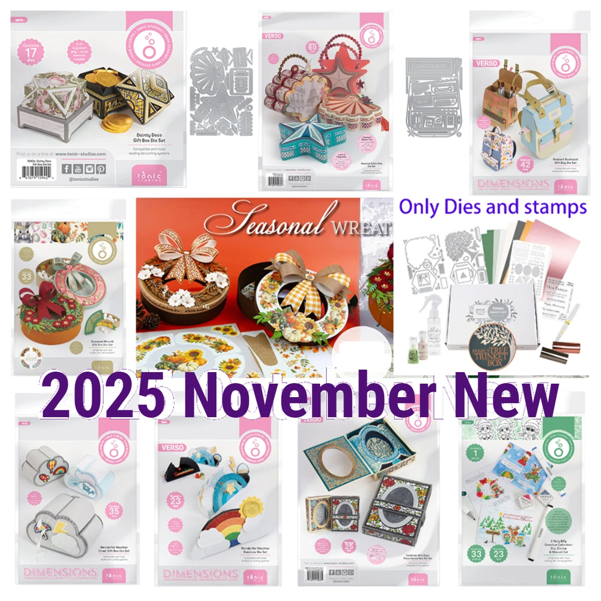 

2025 November Tonic New Release Seashell Radiant Rucksack Die Scrapbooking DIY Greeting Card Christmas Stars Gift Box Dies Stamp