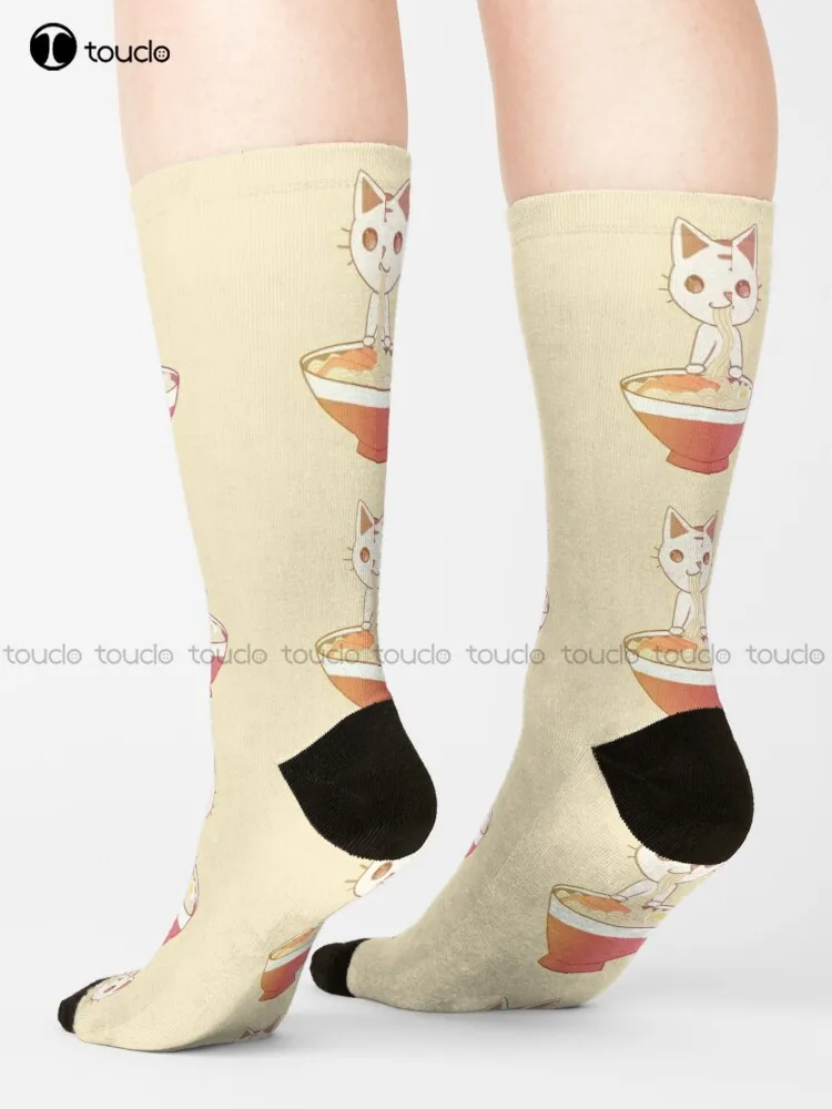 

Ramen Kitty Socks Mens Socks Crew Cartoon Comfortable Best Girls Sports Street Skateboard Socks Unisex Adult Teen Youth Socks