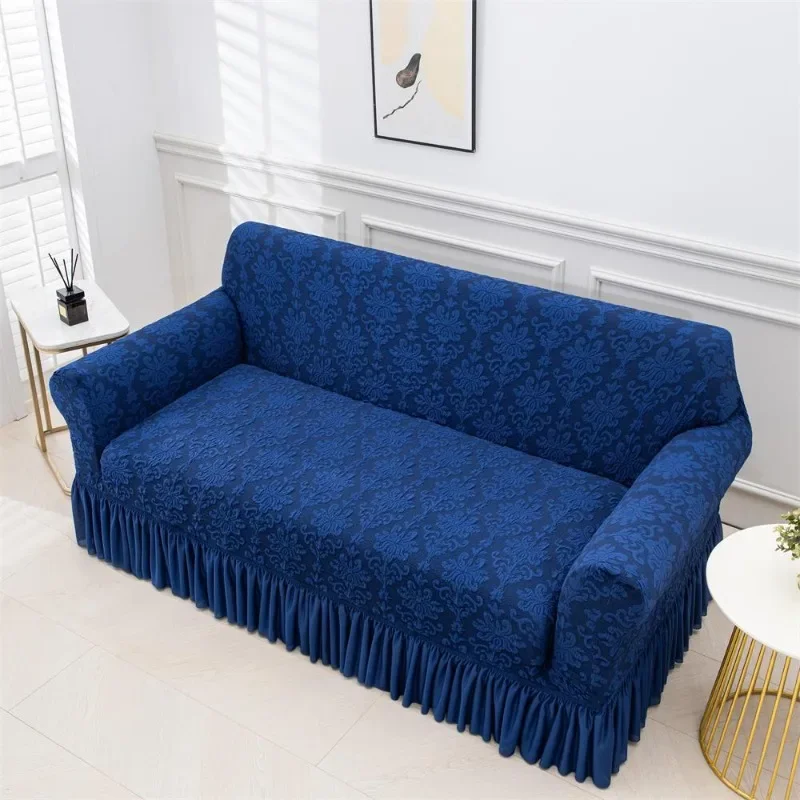 Black Silk Embossed Jacquard Sofa Cover Skirt Style Elastic Sofa Cover Living Room Combination Anti-slip Elastic Sofa Cover