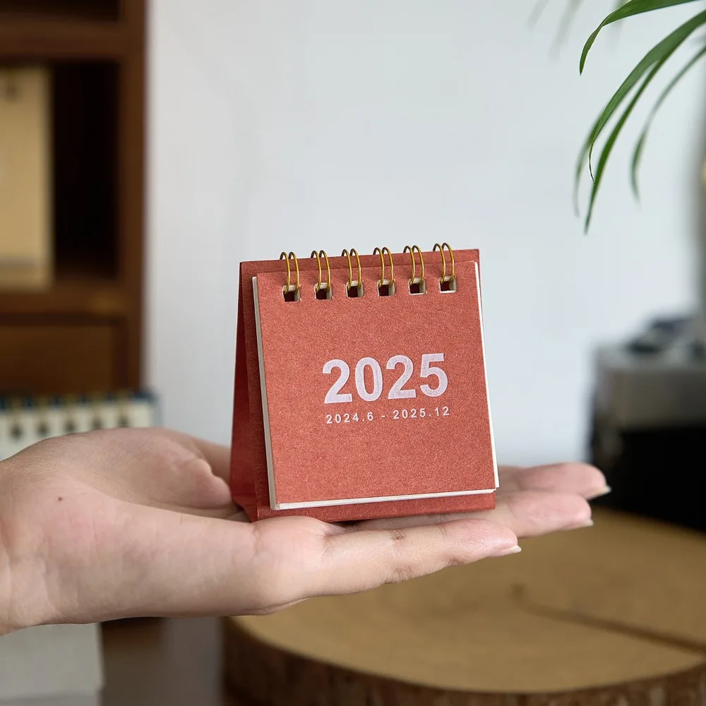 Mini Desk Calendar 2025 Small Desktop Calendar Thick Paper Twin-Wire Binding with Stickers for Home Office School Supplies