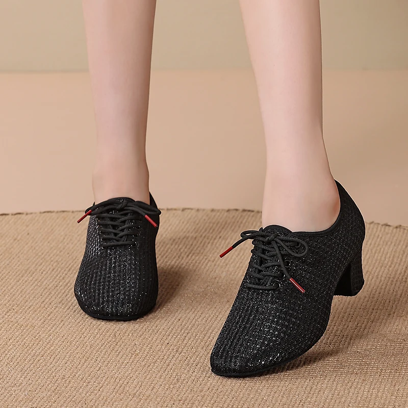 

Новые женские туфли для латинских танцев для взрослых, средний каблук, блестящие, дышащие, профессиональные туфли для бальных танцев для квадратных танцев