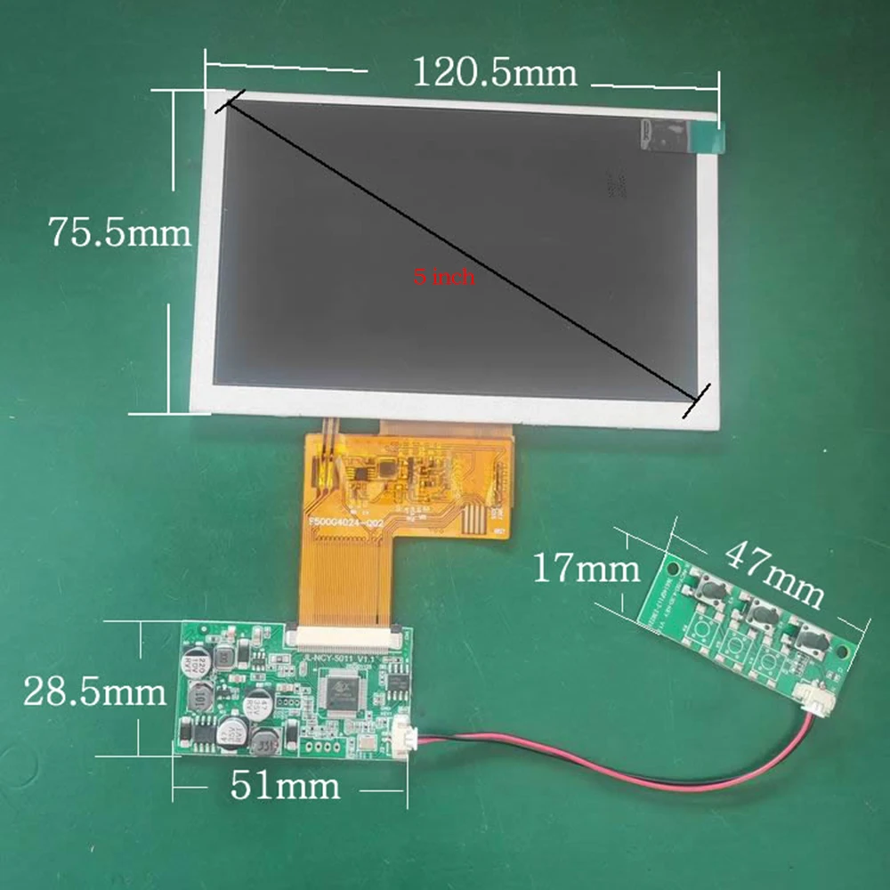 5 inch IPS LCD Display module Board kit 800*480 16:9 CVBS/AHD AV for Industrial doorbell Car Reverse camera DIY CCTV fishfinder