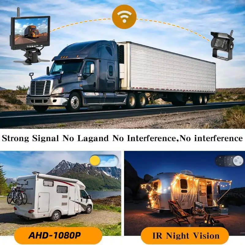 7 Inch LCD Monitor Reversing Camera Wireless Set, Reversing Camera Radio, Camera for Motorhome, Caravan, Truck, Bus, Van