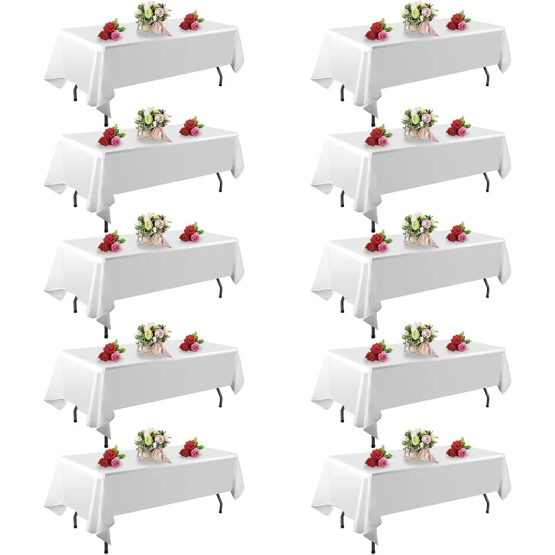 

10 Pack White Table Cloth Rectangle Table 60 x 102 Inch Tablecloths for 6 Foot Rectangle Tables.