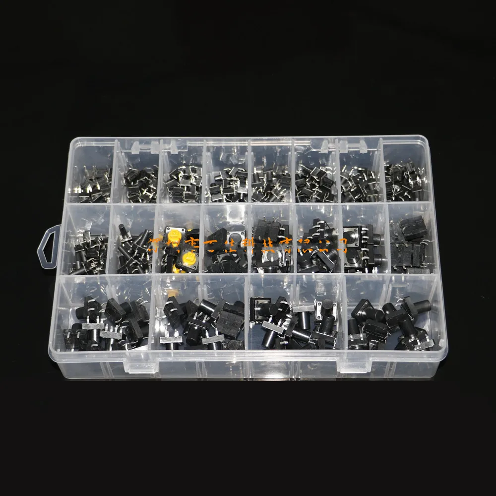 250 Pcs 20 Kinds Black 6mmx6mm 12mmx12mm 4 Pin Momentary Push Button Square Tact Switch Kit