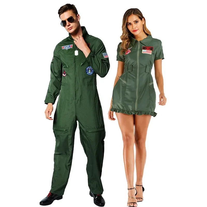 Terno de piloto masculino para adulto, Filme dos anos 80, Top Gun, Uniforme da Força Aérea, Halloween Cosplay Costume, Carnaval, Páscoa, Purim, Vestido extravagante