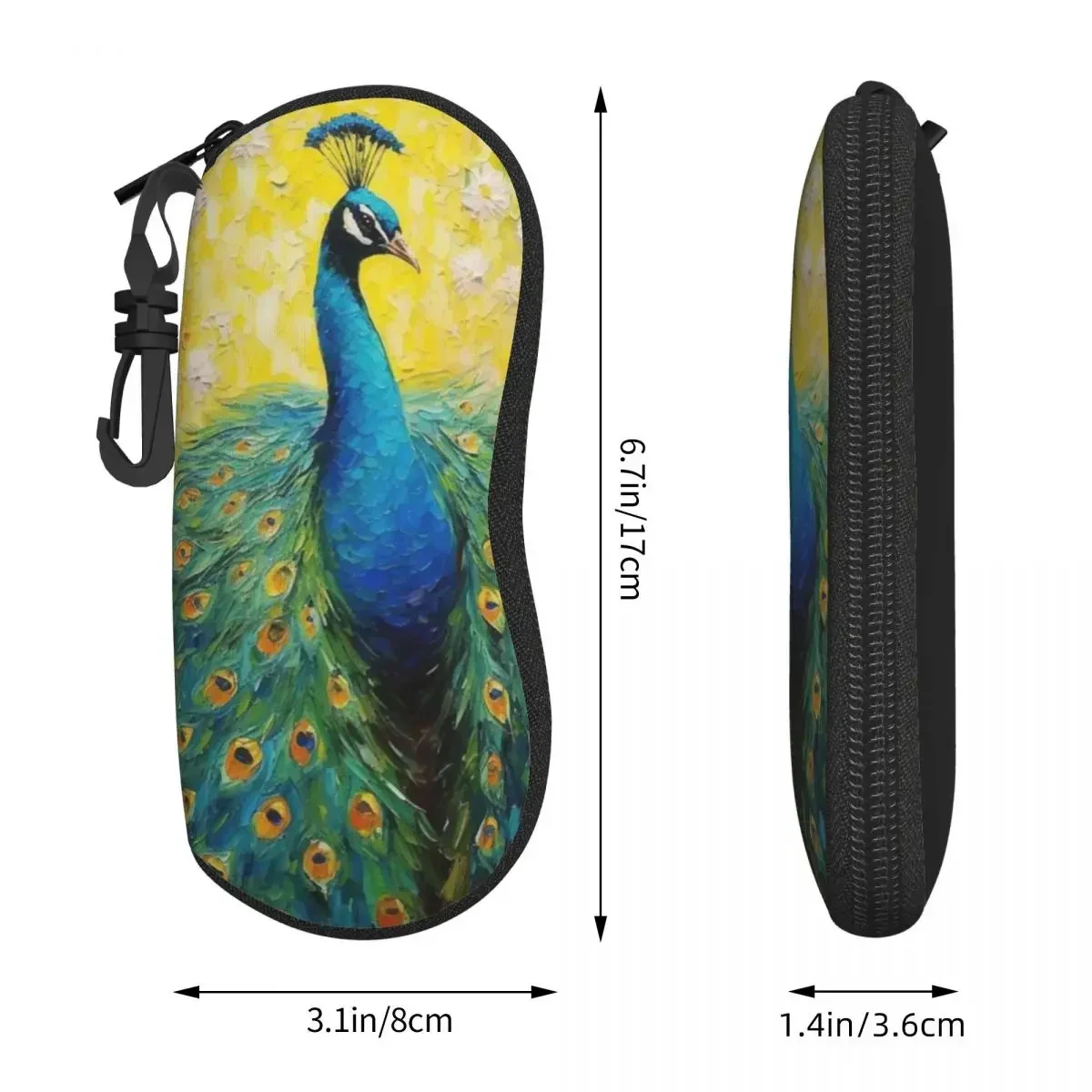 Painting Peacock Glasses Case animal print Zip Sunglasses  Vintage Convenient  Box Male Female Eyewear Organizer