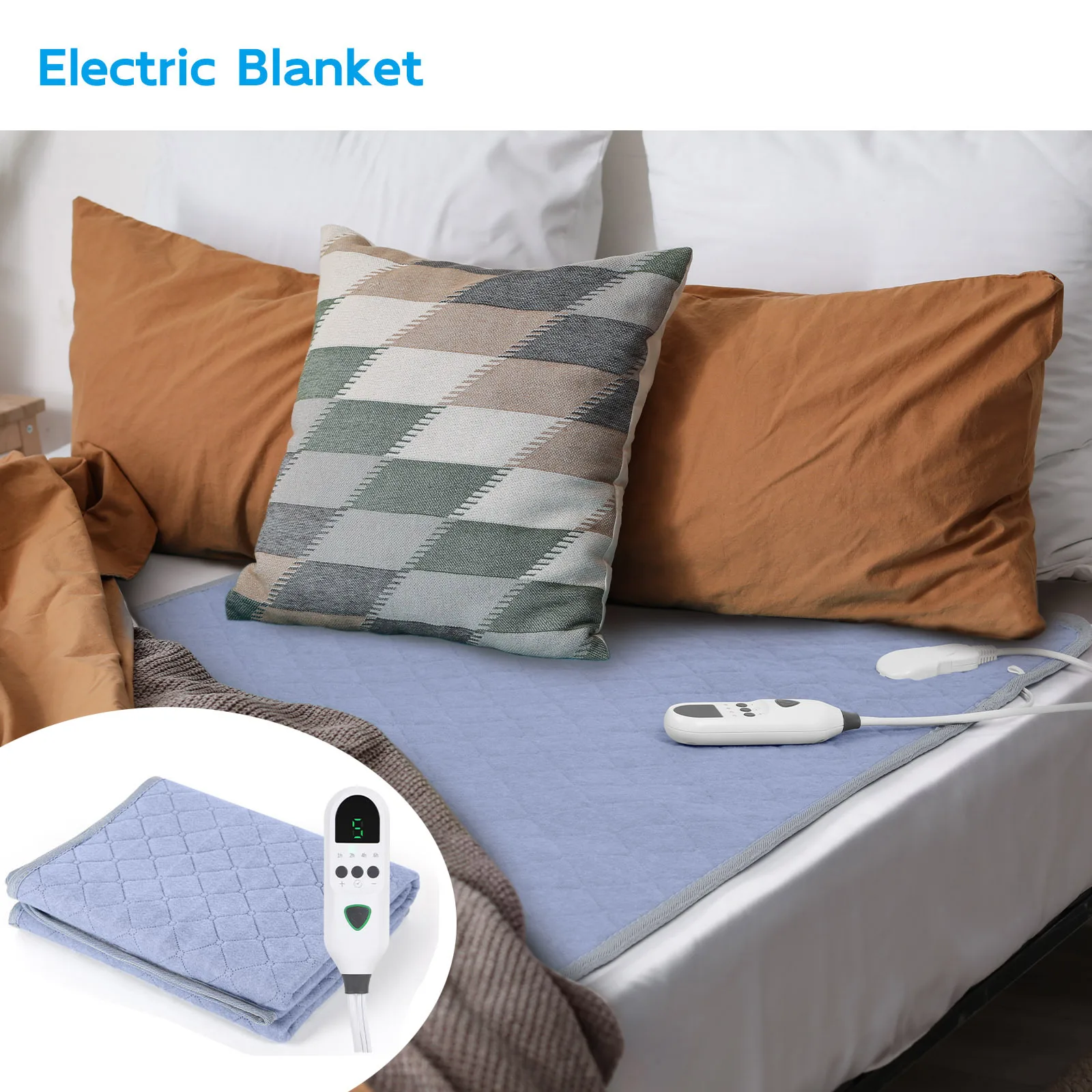 

Греющий коврик 63 x 31 дюймов с 9 уровнями нагрева и 4 режимами времени, быстрое нагревание, LED-контроллер, можно стирать в машине, грелка для кровати