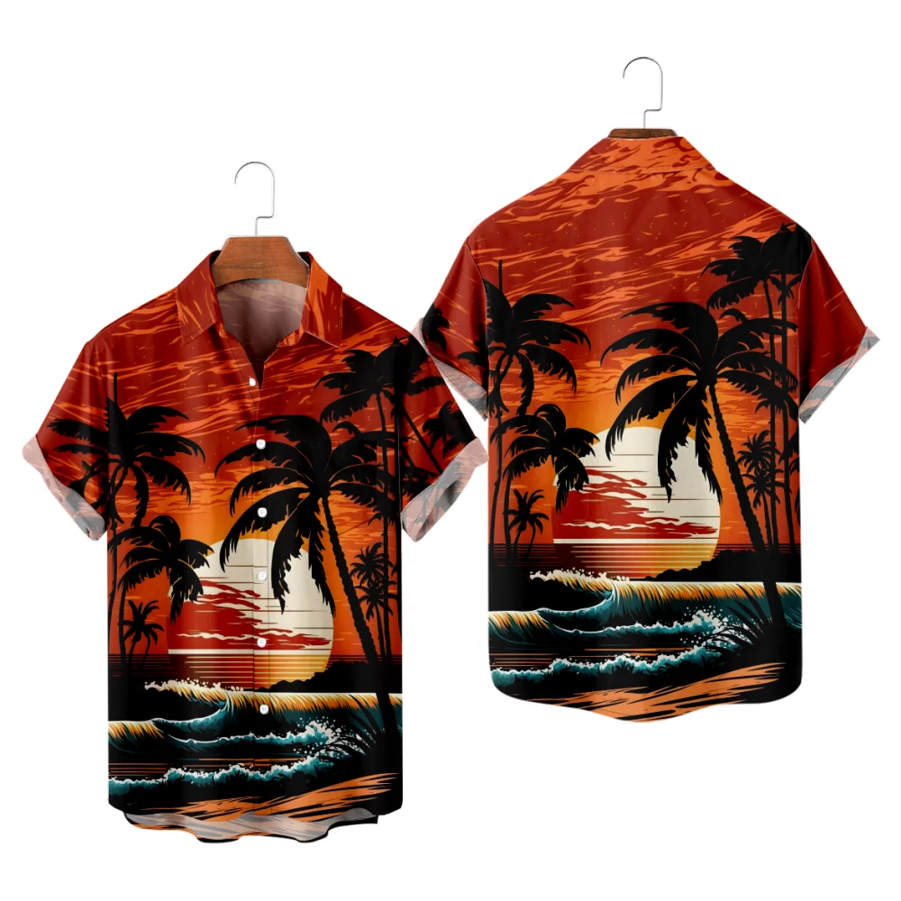 

Hawaiian Shirts for Men Sunset Print Style Short Sleeve 3D Print Beach Tops Summer Streetwear Button Shirts