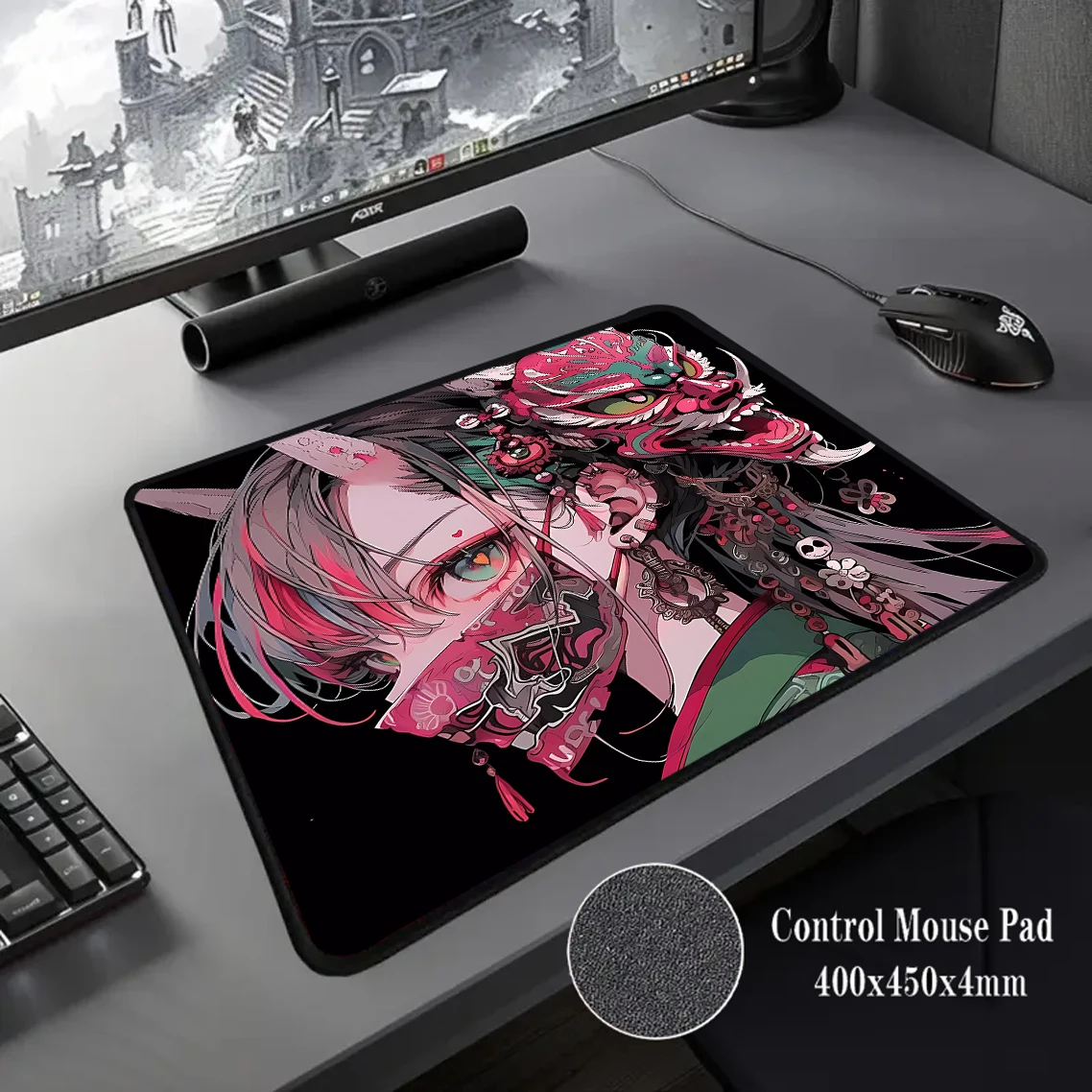 Anime Mask Girl Control Mouse Pad Professional Mousepad Game Speed Mouse Mat High Elastic Non-slip Bottom Desk Mat 400X450MM