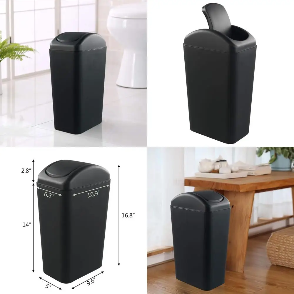 

Компактный черный мусорный бак емкостью 14 л с качающейся крышкой для плотных помещений