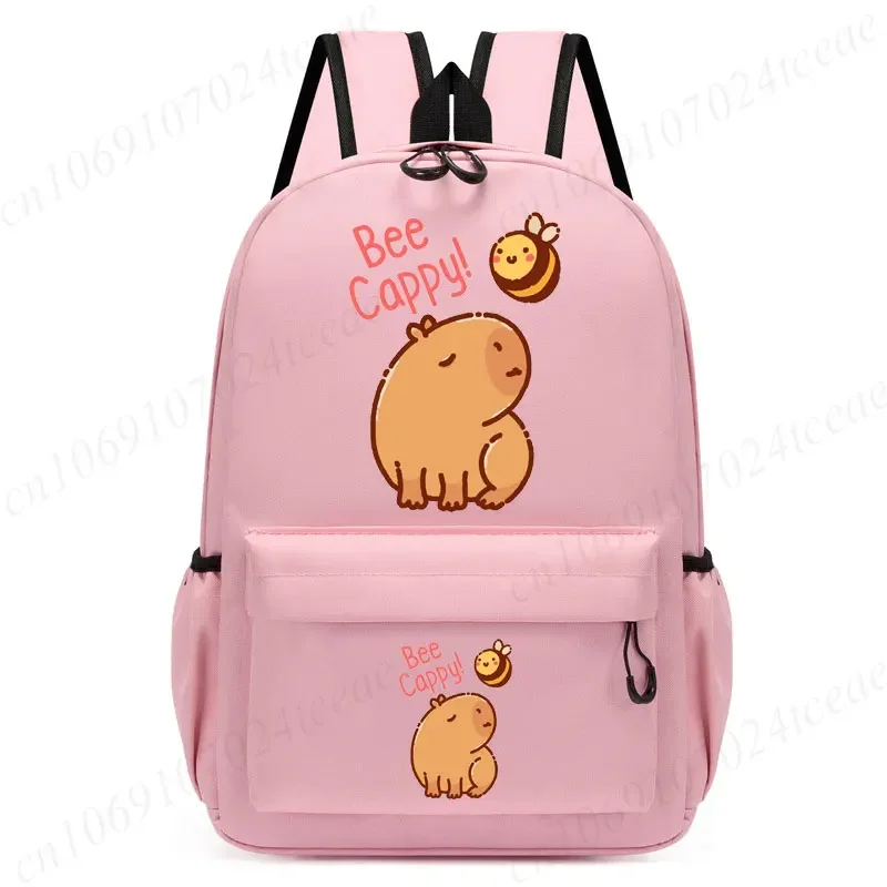 Cute Capybara Loves Bubble Tea Anime Backpack for School Kids Girls Leisure Simple Pink Schoolbag Anime Travel Backpack Bag