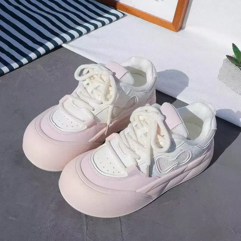 

2026 Spring Autumn New Girls Mesh Breathable Thick Sole Platform Sneakers Versatile Student Skate Shoes