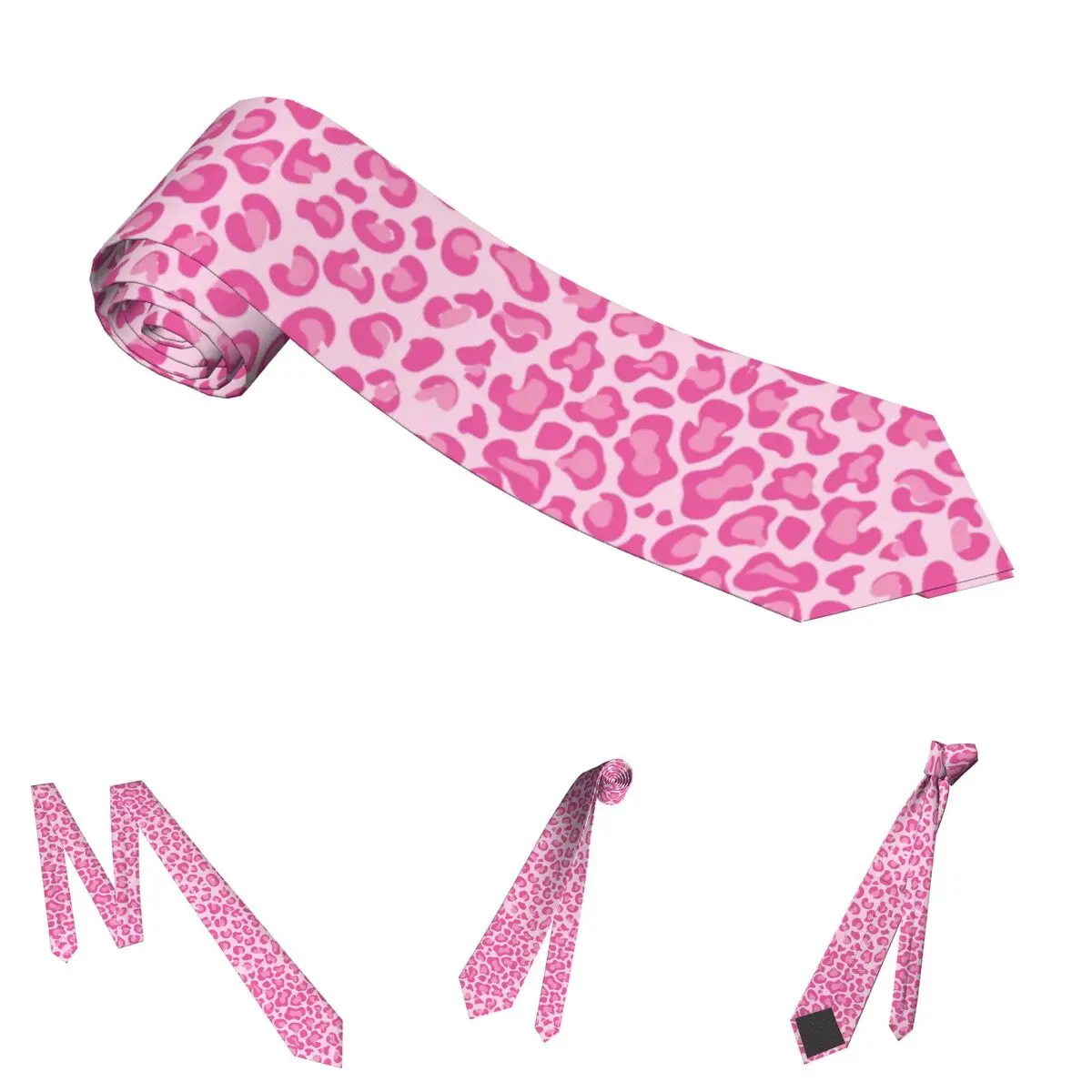 Pink Leopard Print Neckties Unisex Polyester 8 cm Cheetah Animal Cool Cats Neck Tie for Men Casual Shirt Accessories Gravatas