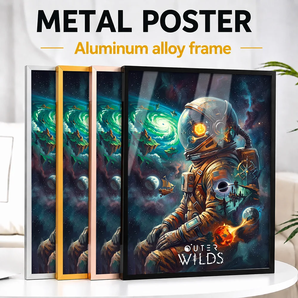 Outer Wilds Astronaut Space Exploration Framed Metal Print Personalized Painterly Wall Art For Home Office And Gaming Lounge