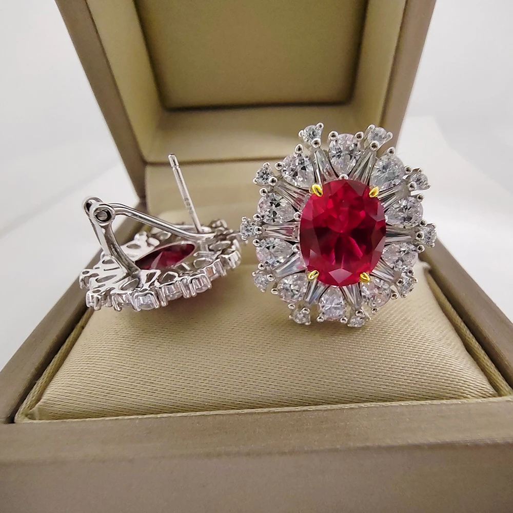 Luomansi 8*10MM Ruby Earrings 100%-S925 Sterling Silver Women's Jewelry Wedding Party Crystal Gift