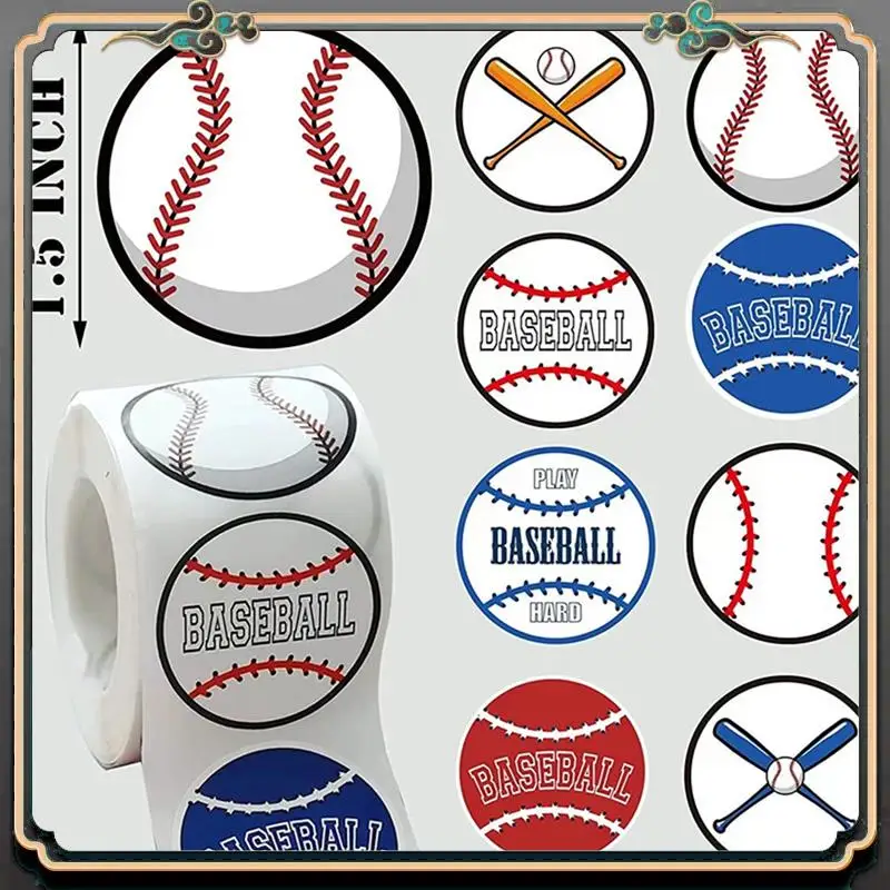 

Reliable-1 Roll/500Pcs Baseball Stickers 1.5Inch Baseball Labels Roll Stickers For Baseball Party Supplies Decorations Favors