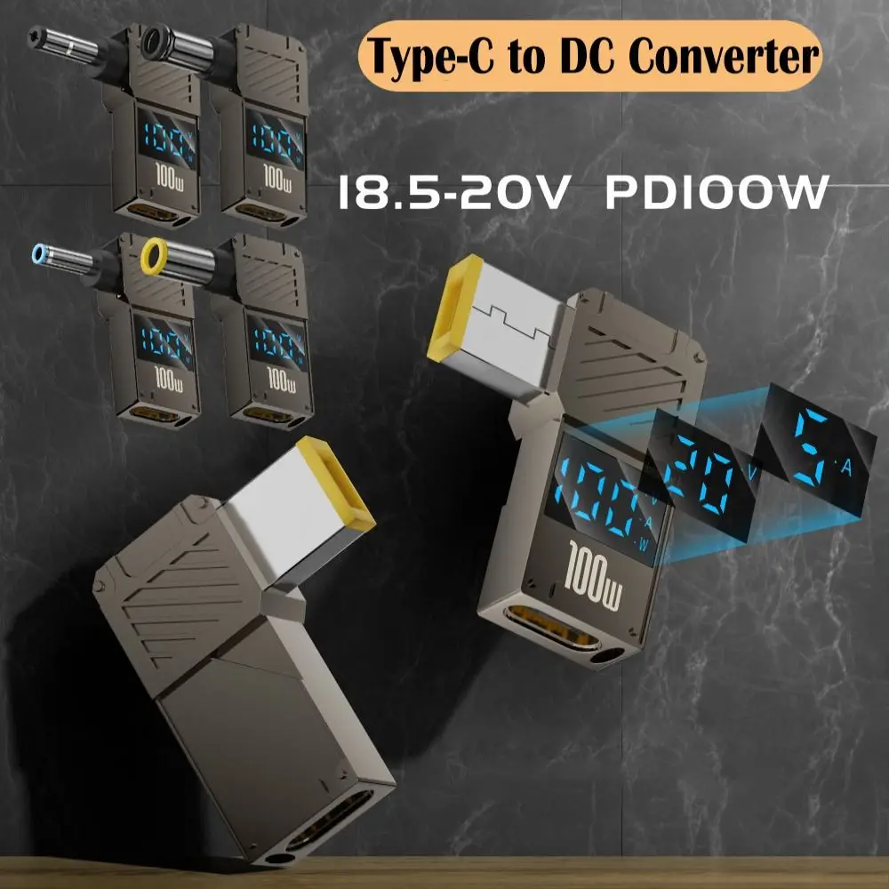 デジタルディスプレイ USB-C - DC コンバータ PD 100W 高速充電ラップトップ電源コネクタ インテリジェント ユニバーサル Lenovo/HP/Dell 用