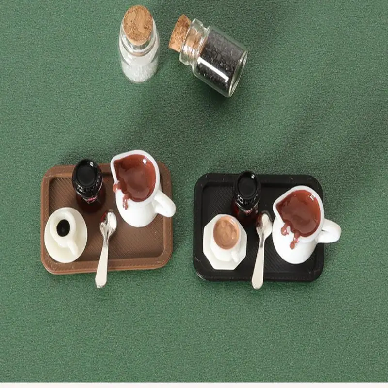 7Pcs Desktop Scene Simulation Micro Model Parts Handmade Miniature Dollhouse Coffee Cup Model Decorative Tray Plate Accessories