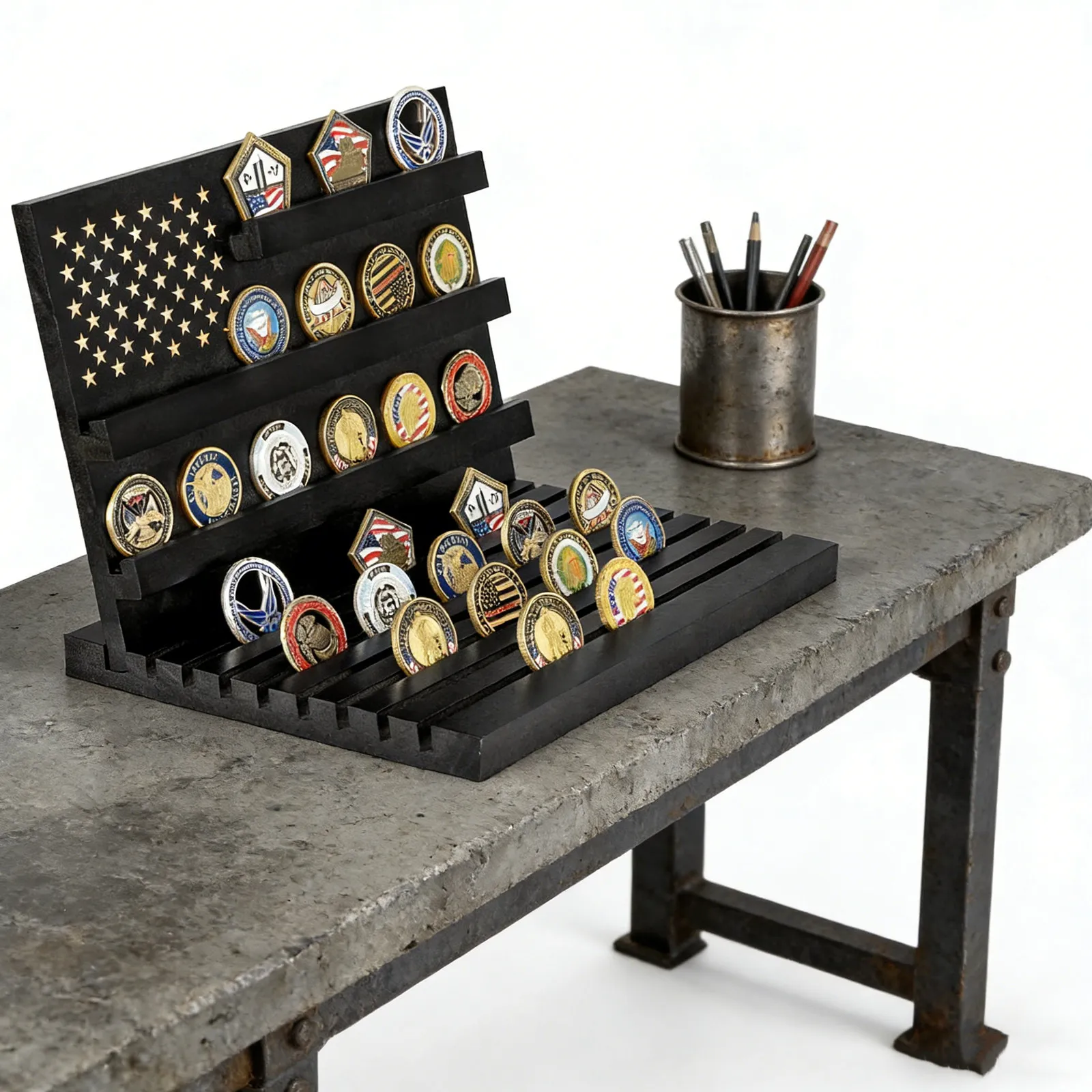 Wooden Challenge Coin Holder Display Stand Military Medals Rack Deepened Anti-Slip Grooves Home Office Collectibles Display Case