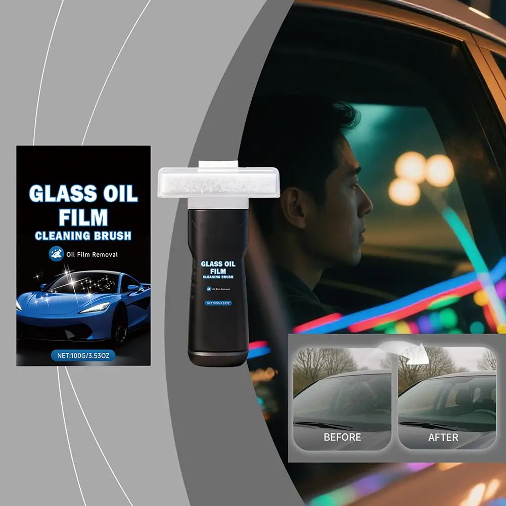 Windshield Oil Film Cleaning Brush - Car Glass Oil Film Eraser, Delivers Unobstructed View for Daily Driving Safety H9Y9