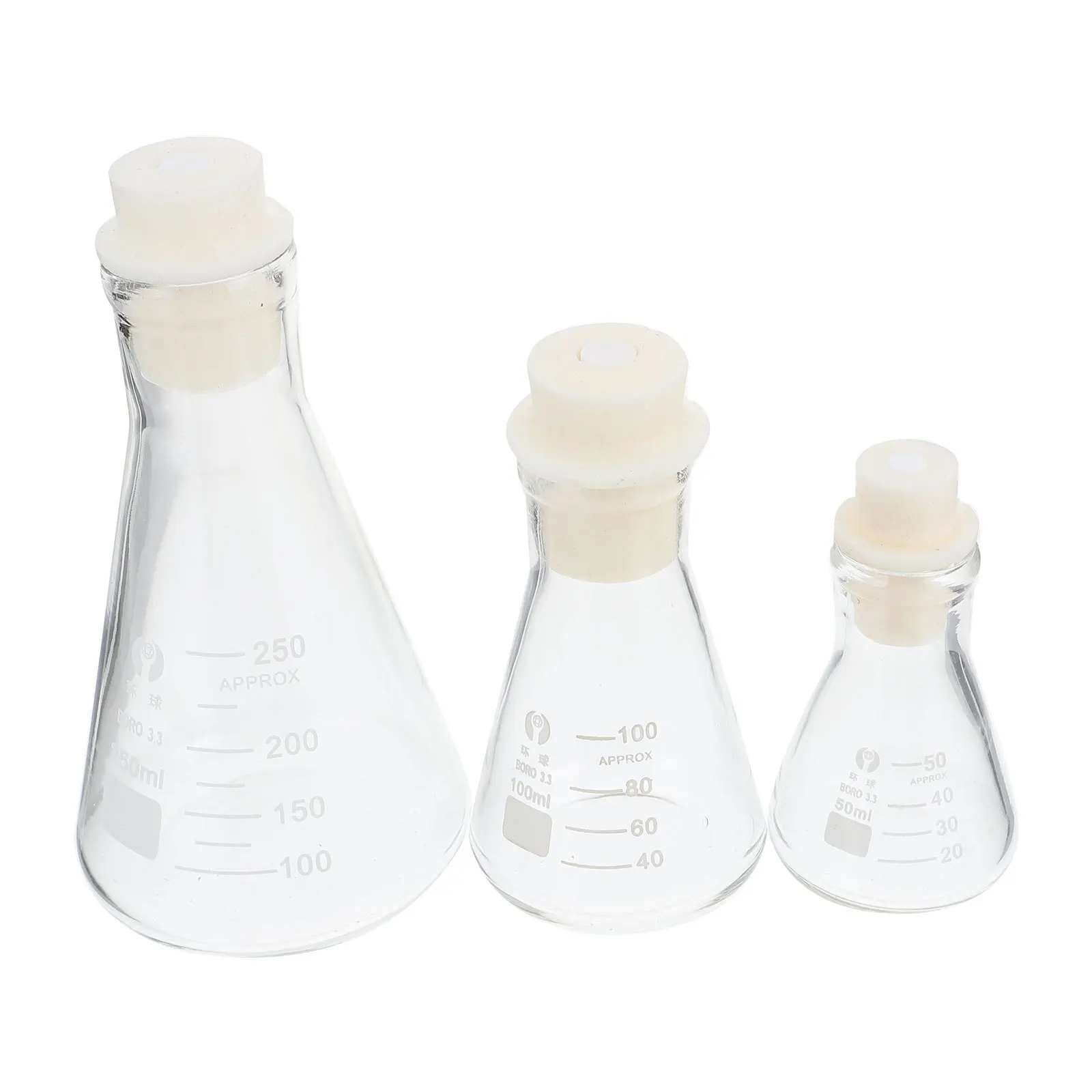 

3Pcs Glass Conical Flask Thickened Laboratory Flask for School Experiment Student Chemistry Use No Bubbles Smooth Rounded Lab
