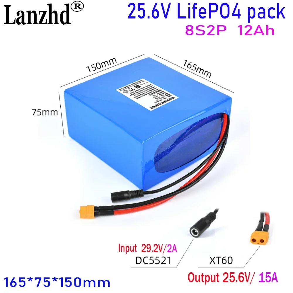 NEW 32700 8S2P LiFePO4 battery Pack 12Ah Output 24V 25.6V For mobile power supply Audio LED lights Lithium iron phosphate