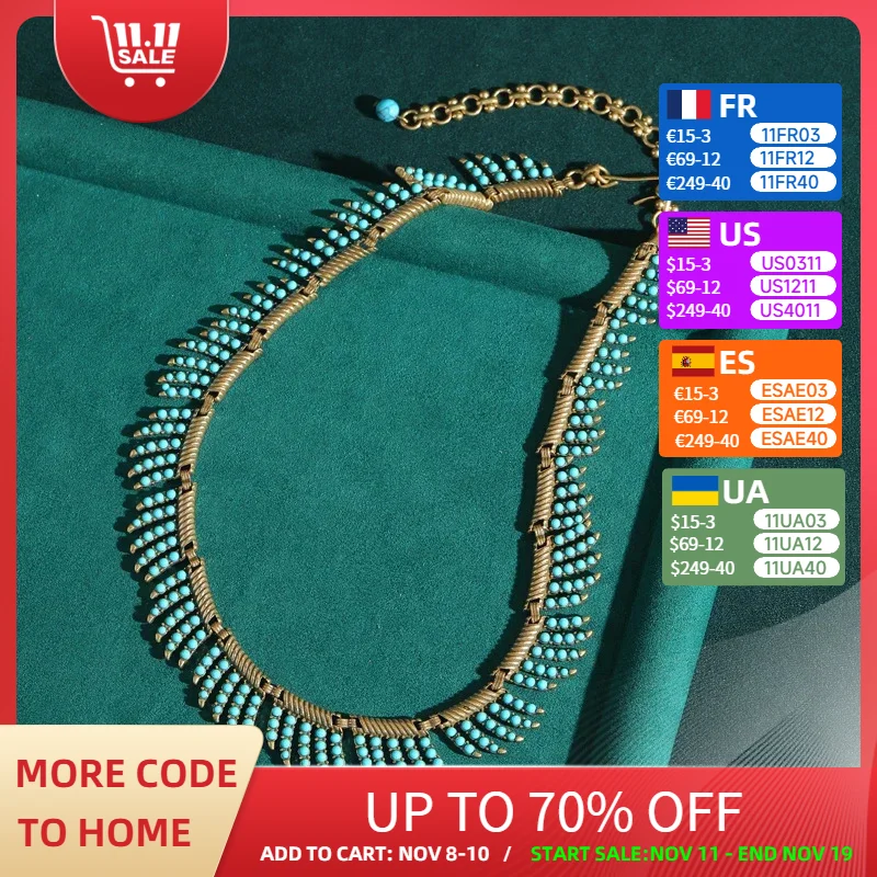 

Богемные ювелирные изделия, винтажное ожерелье с синими бусинами, женское африканское свадебное колье, воротник, аксессуары, золотой цвет, лист, 2025 г., трендовая новинка