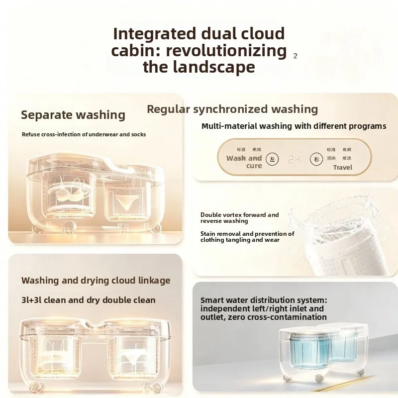 New double barrel automatic underwear washing machine double cabin high temperature drying cylinder smart machine small mini