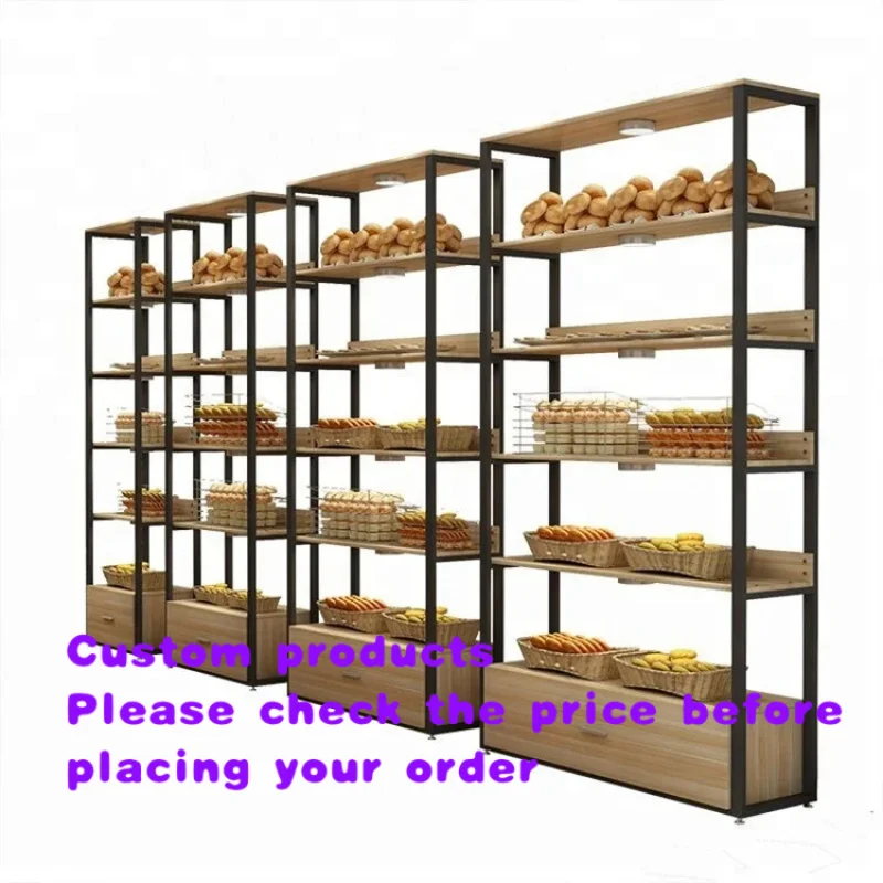 custom.Wooded Bakery Shelf Supermarket Design Layout Modern Wooden Shelves Wall Mounted