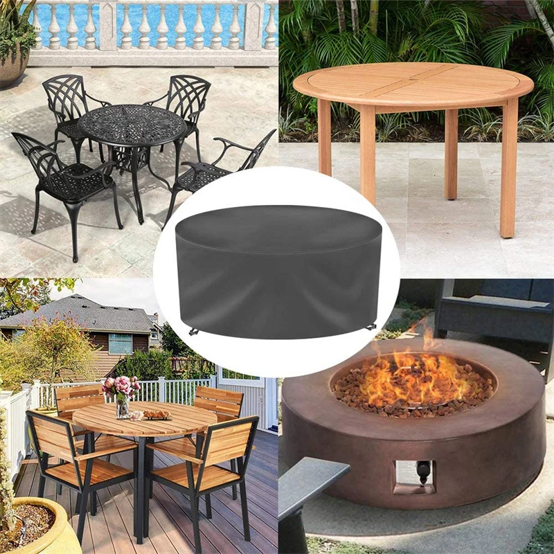 12 Sizes Round Furniture Cover 210D Heavy Duty Patio Furniture Covers Waterproof Dustproof Outdoor Table Chair Protective Cover view 4