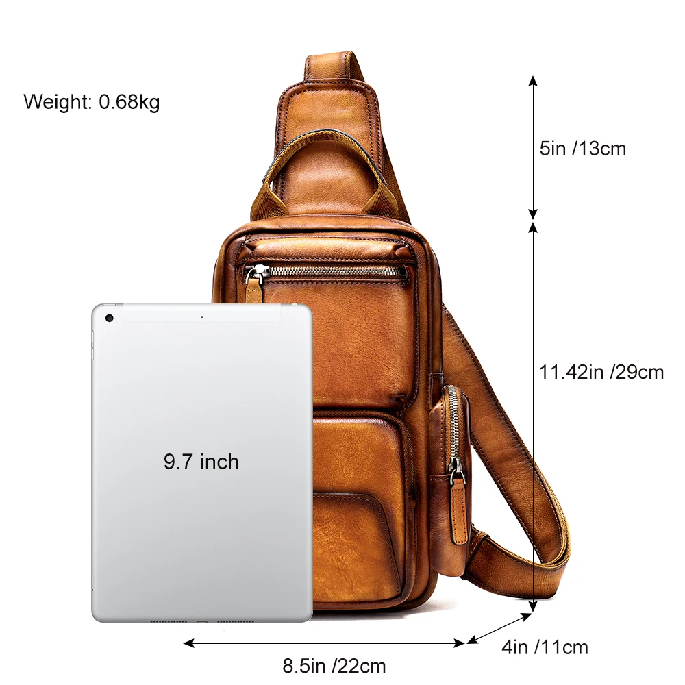 New Luxury Retro Genuine Leather Men\'s Chest Bag Tree Cream Leather Color Rubbed Casual One Shoulder Crossbody Bags