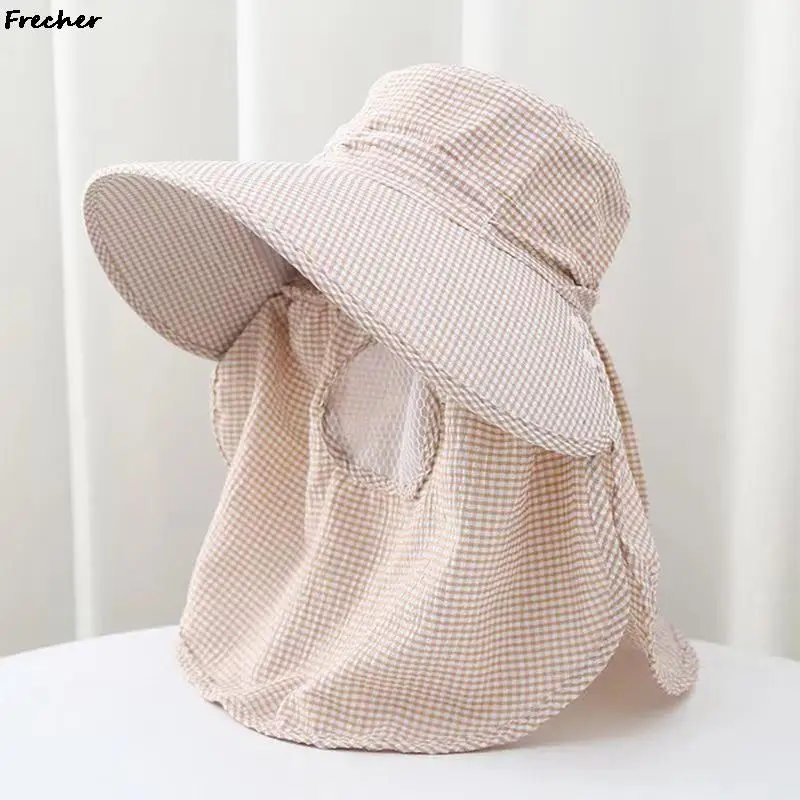 Women Face Cover Sun Hat Wide Brim Garden Work Hats Sun Protection Climbing Hiking Hat Fishing Visors Caps Detachable Sunhat