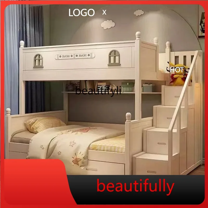 

X New modern all-solid wood upper and lower beds, bunk beds, thick two-layer simple high and low beds, upper and lower bunks