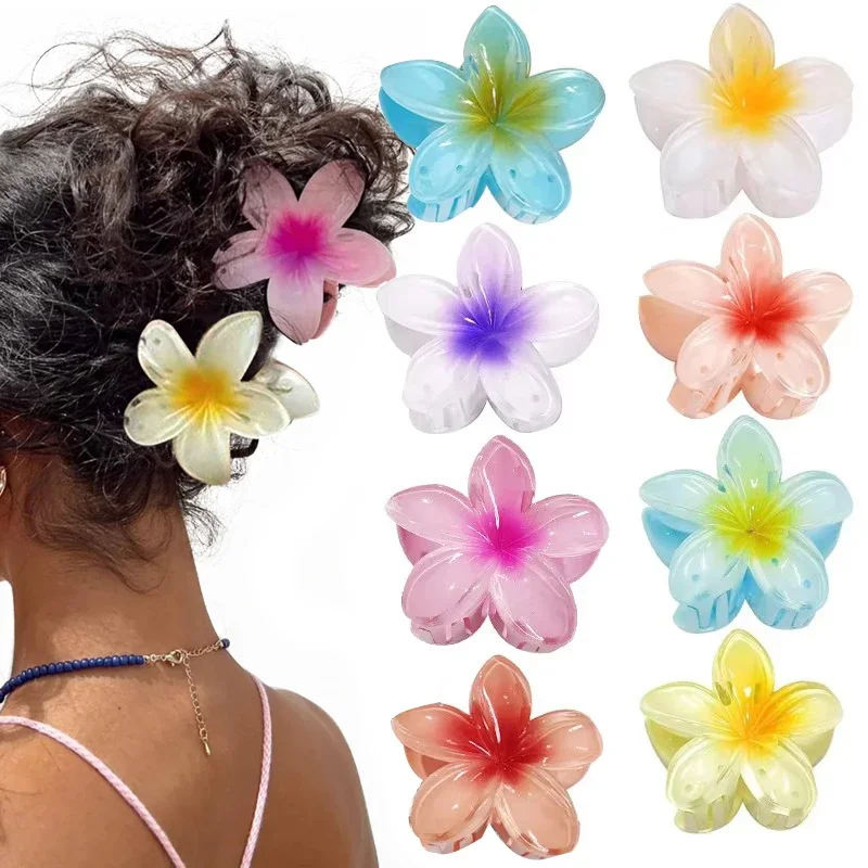 2025 neue hawaiianische Farbverlaufs-Haarspangen für Damen, Blumen-Haarklammern, Hai-Haarnadeln, Urlaub, Strand-Stil, Haarnadeln, Haar-Accessoires