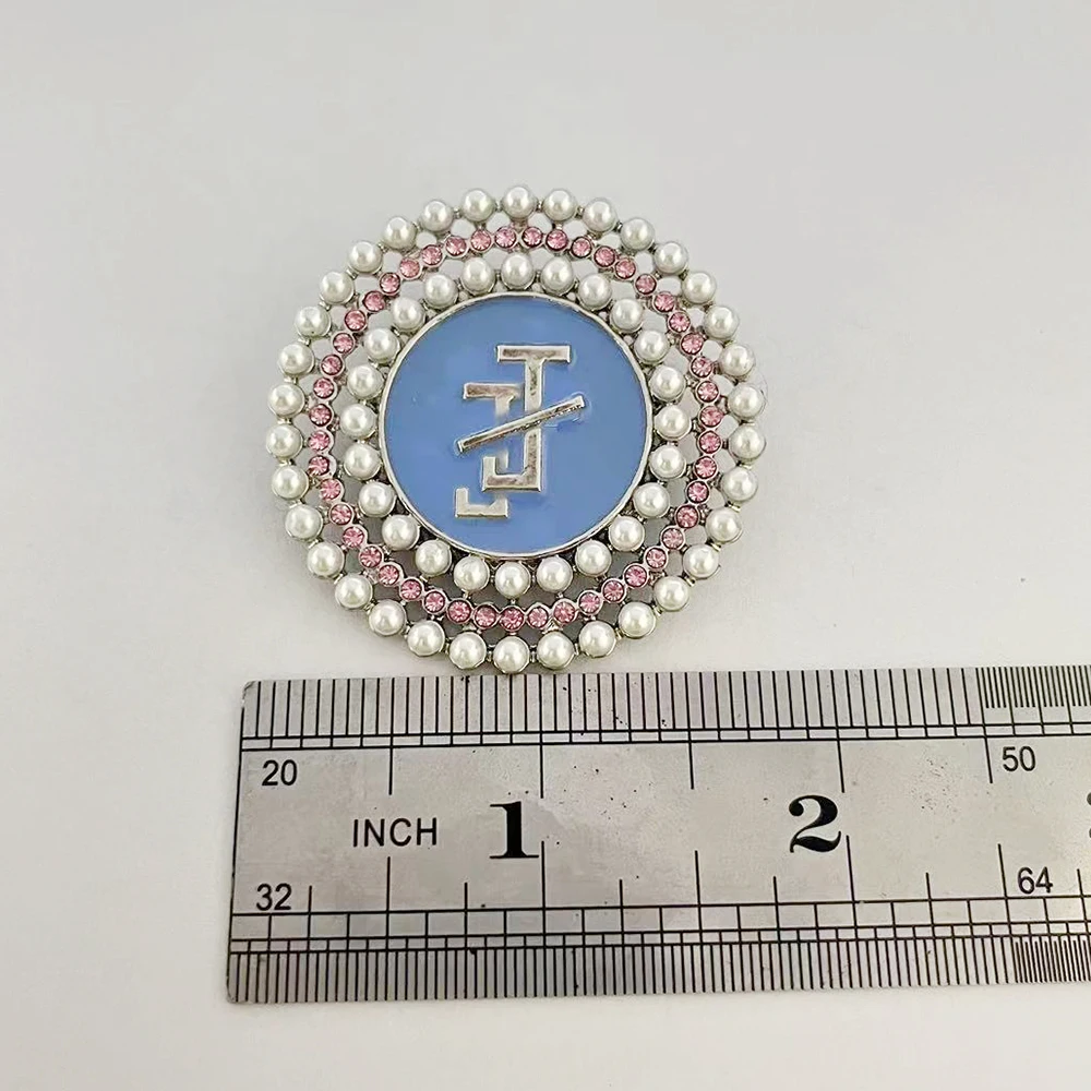 JJOA Light Pink Rhinestone Light Blue Enamel White Pearl Round Brooch Jack and Jill Sorority Women's Badge