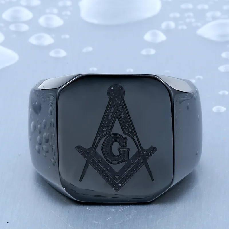 Square Black Mason Ring stainless steel square Freemasonry signet rings Masonic jewelry