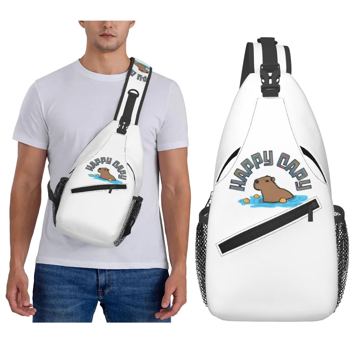 

Happy Capy Capybara With Oranges Chest Bag Men Sling Crossbody Backpack Chest Bag Traveling Hiking Daypack Shoulder Bag