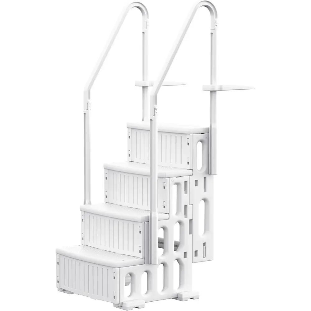 Non-Slip Heavy Duty Pool Ladder with Double Rails & 4 Steps, Suitable for 48-54 Inch Above Ground Pools (White)